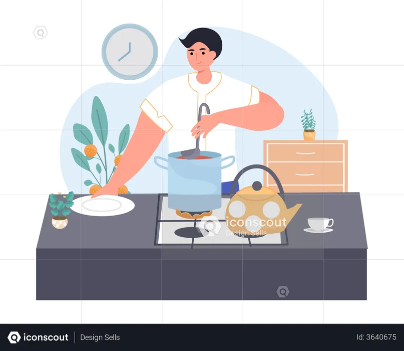 Cook making food in kitchen  Illustration