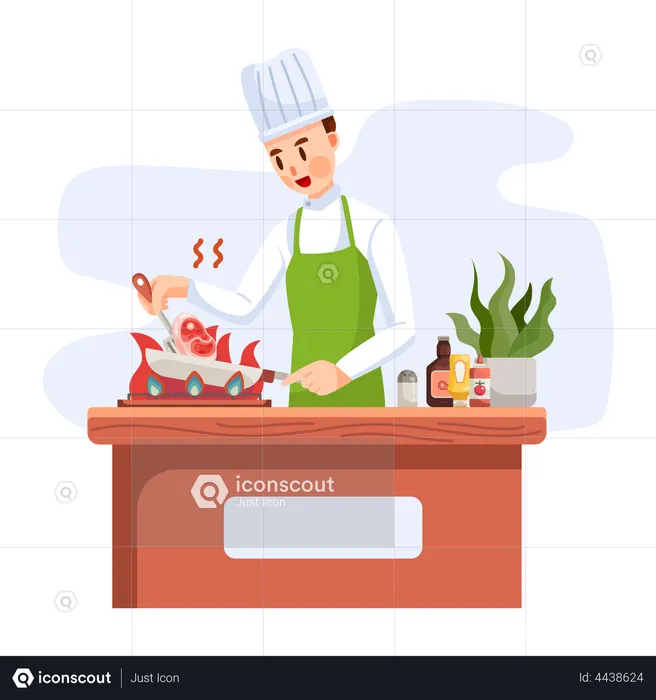 Cook Preparing food for order  Illustration