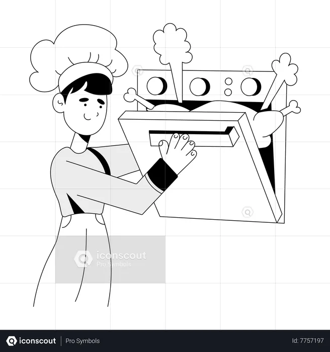 Cooking Chicken Inside Oven  Illustration