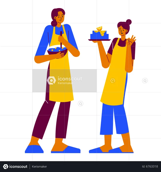 Cooking in the kitchen with children  Illustration