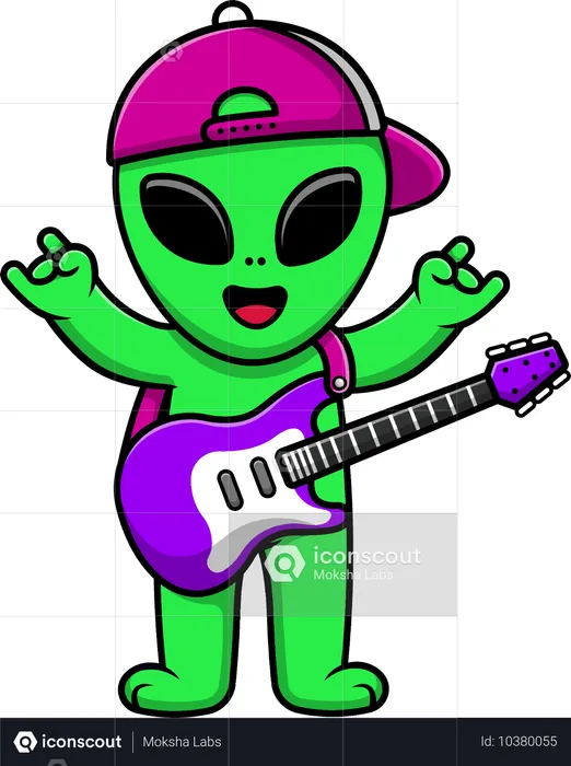 Cool Alien Playing Electric Guitar  Illustration