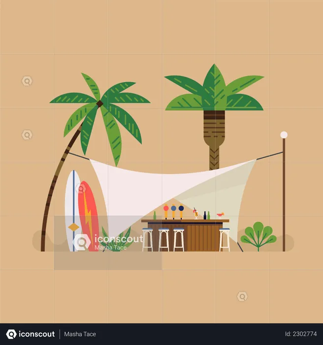 Cool beach resort white canopy tent lounge bar  Illustration