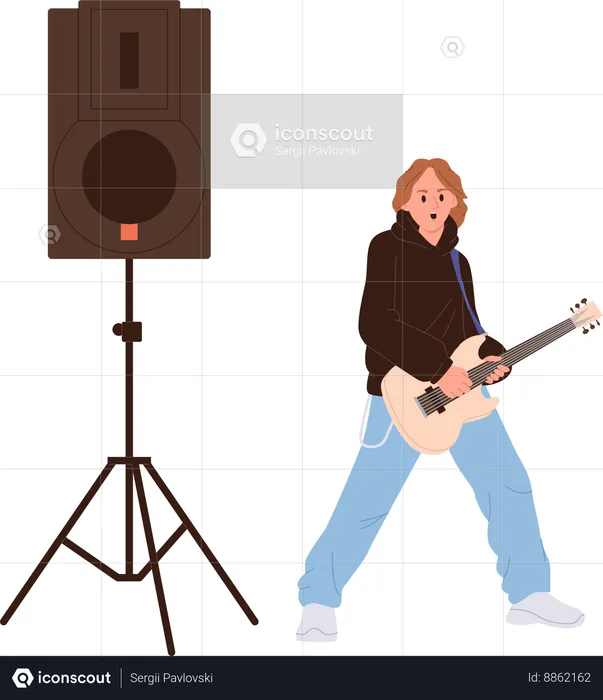 Cool man guitarist playing guitar  Illustration