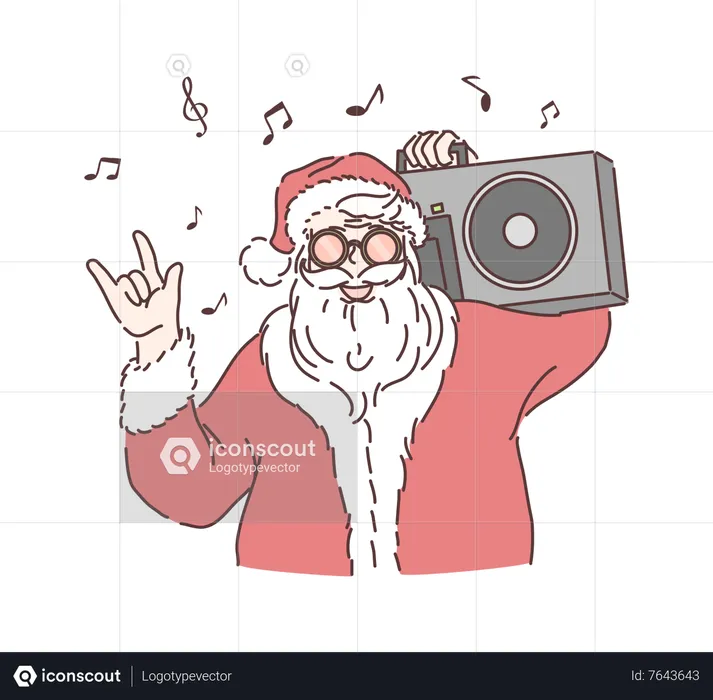 Cool Santa Claus Listening Music on Tape Recorder  Illustration