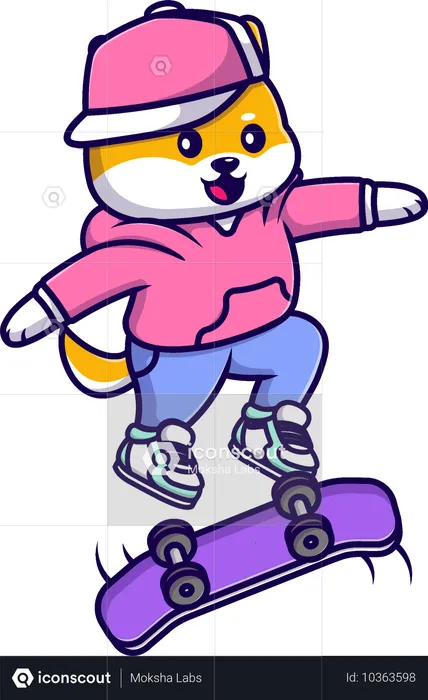 Shiba Inu cool jouant au skateboard  Illustration