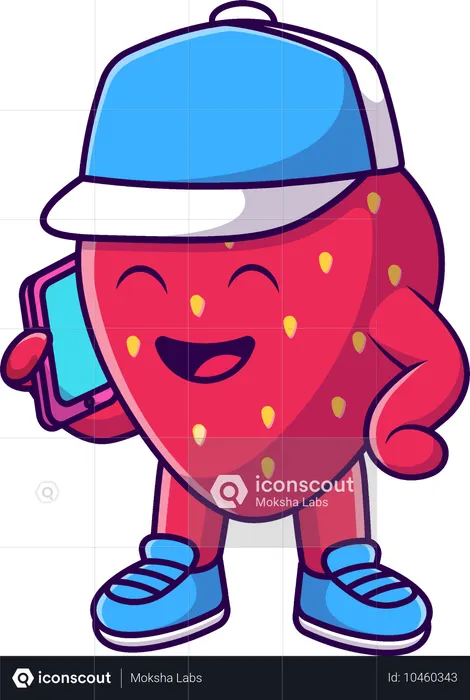 Cool Strawberry Calling By Phone  Illustration