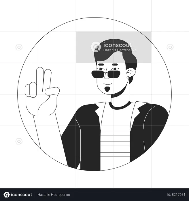 Cool sunglasses man peace sign hand  Illustration