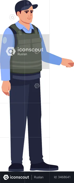 Cop in bulletproof vest doing hand gestures.  Illustration