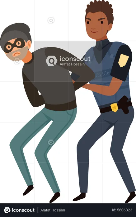 Cop Officer Arresting Criminal  Illustration