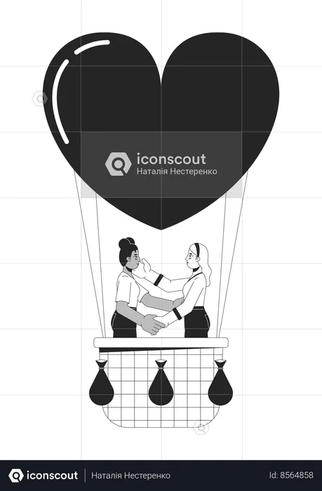 Copines flottant sur une montgolfière  Illustration