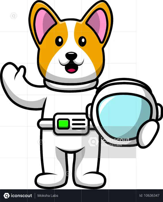 Corgi Dog Astronaut Waving Hand  Illustration