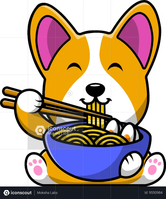 Corgi Dog Eating Ramen Noodle With Chopstick  Illustration