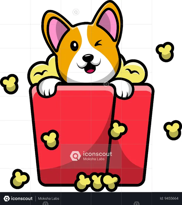 Corgi Dog On Pop Corn  Illustration