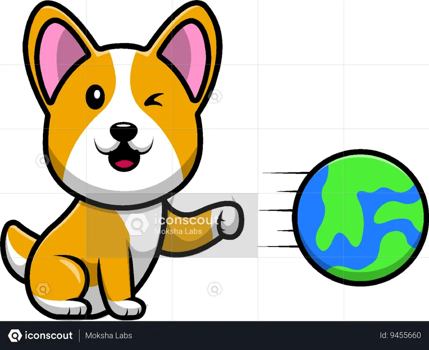 Corgi Dog Punch Earth  Illustration