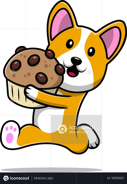 Corgi Dog Running With Holding Cup Cake  Illustration
