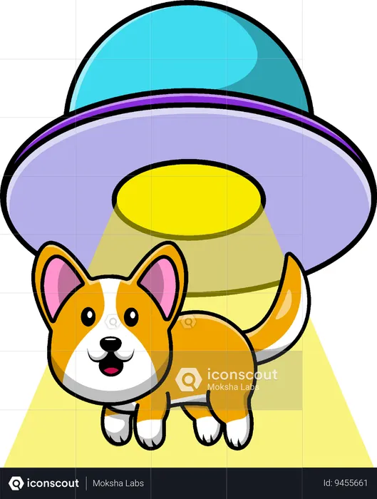 Corgi Dog Sucked In UFO Spacecraft  Illustration
