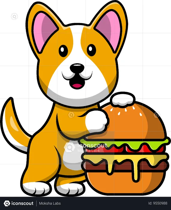 Corgi Dog With Burger  Illustration