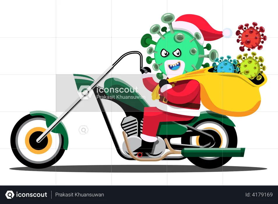 Corona Affected Santa riding bike  Illustration