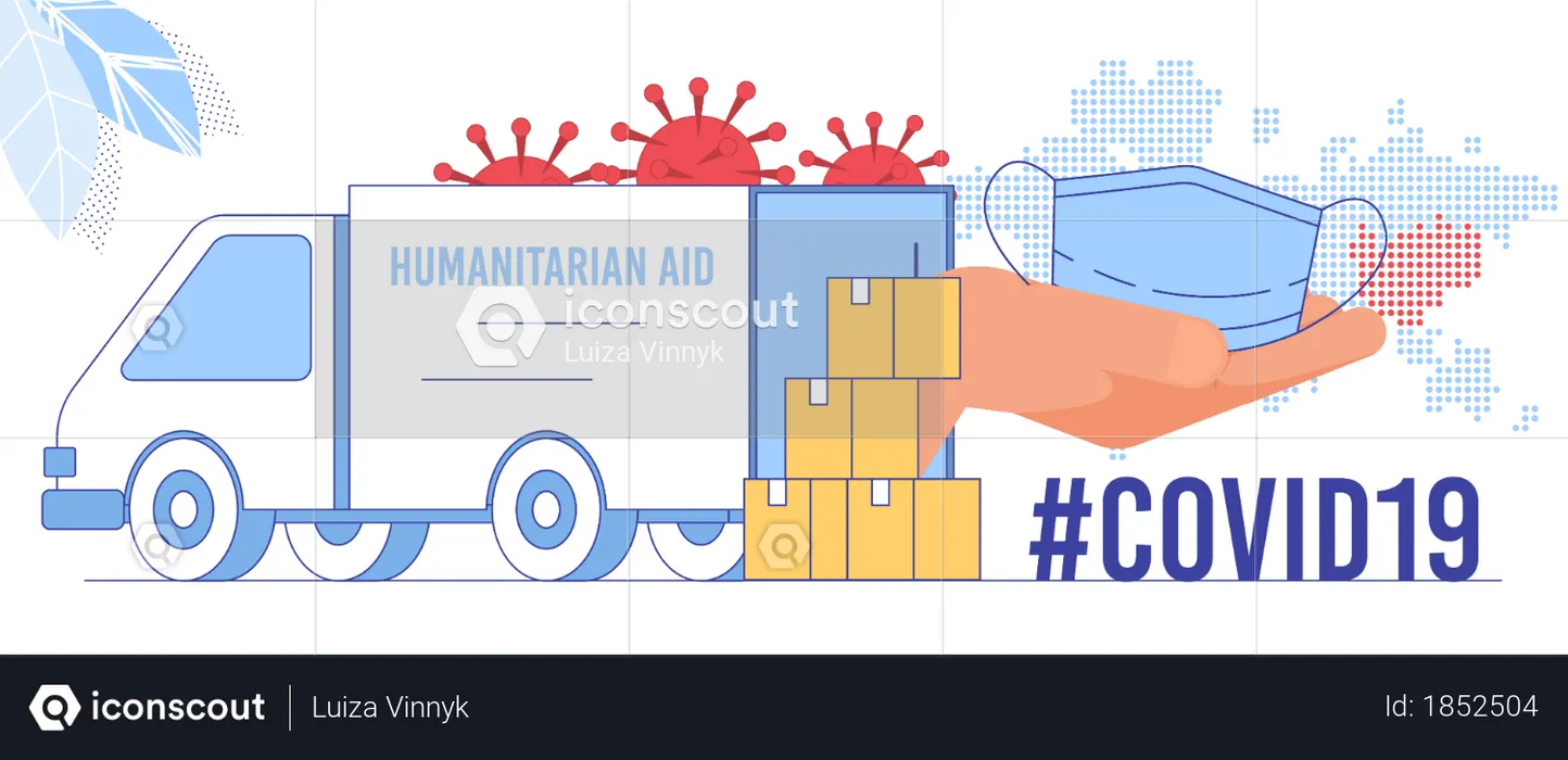 Coronavirus Epidemic Global Crisis, Humanitarian Aid Emergency Delivery, Face Mask Deficit Problem Solving Concept  Illustration