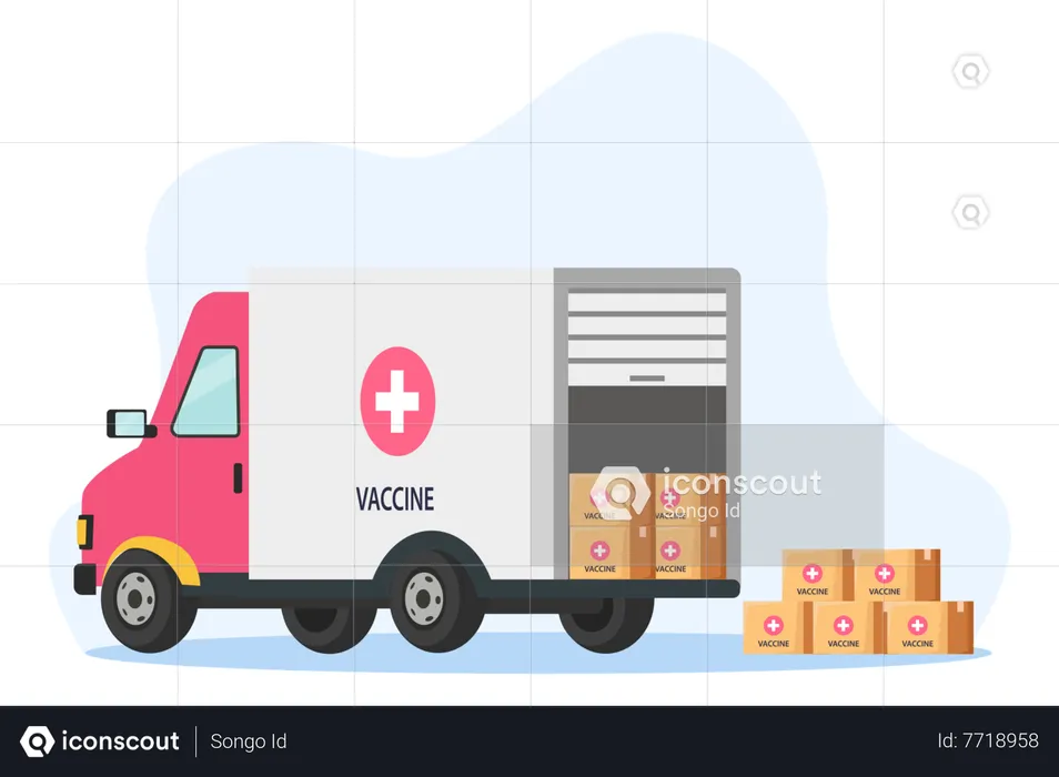 Coronavirus Vaccine Distribution Via Truck Transportation  Illustration