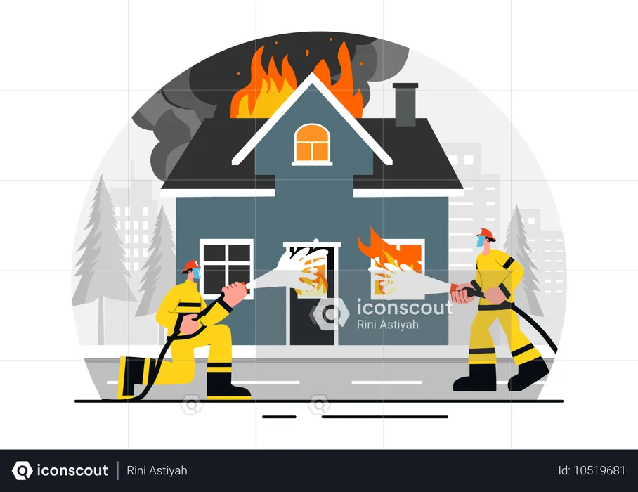 Corpo de Bombeiros corre para salvar casa na cidade  Ilustração