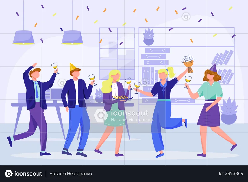 Corporate birthday party in office  Illustration