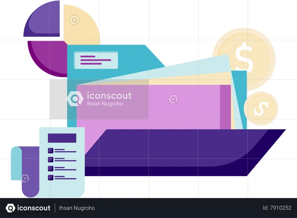 Corporate financial archives in folder  Illustration