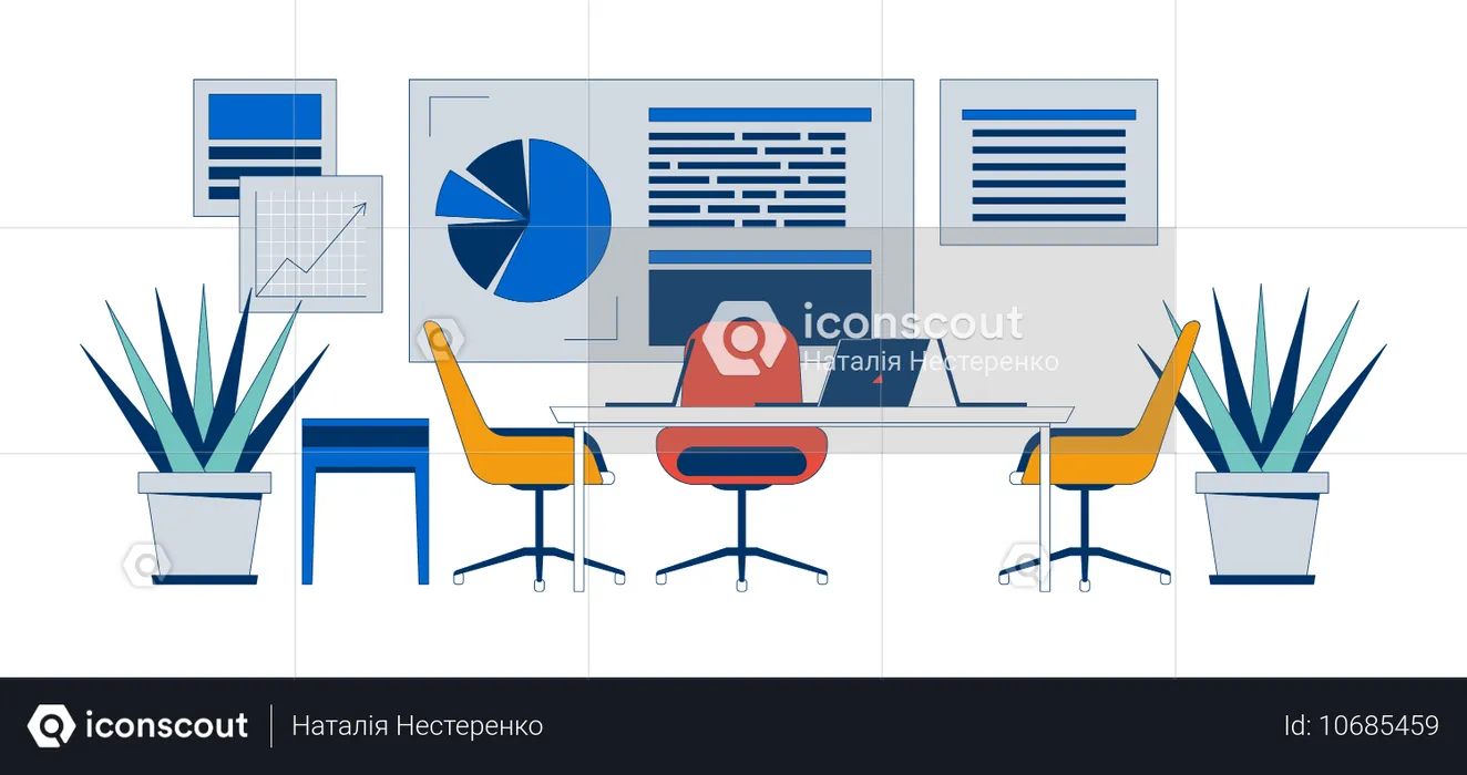 Corporate office interior with info charts  Illustration