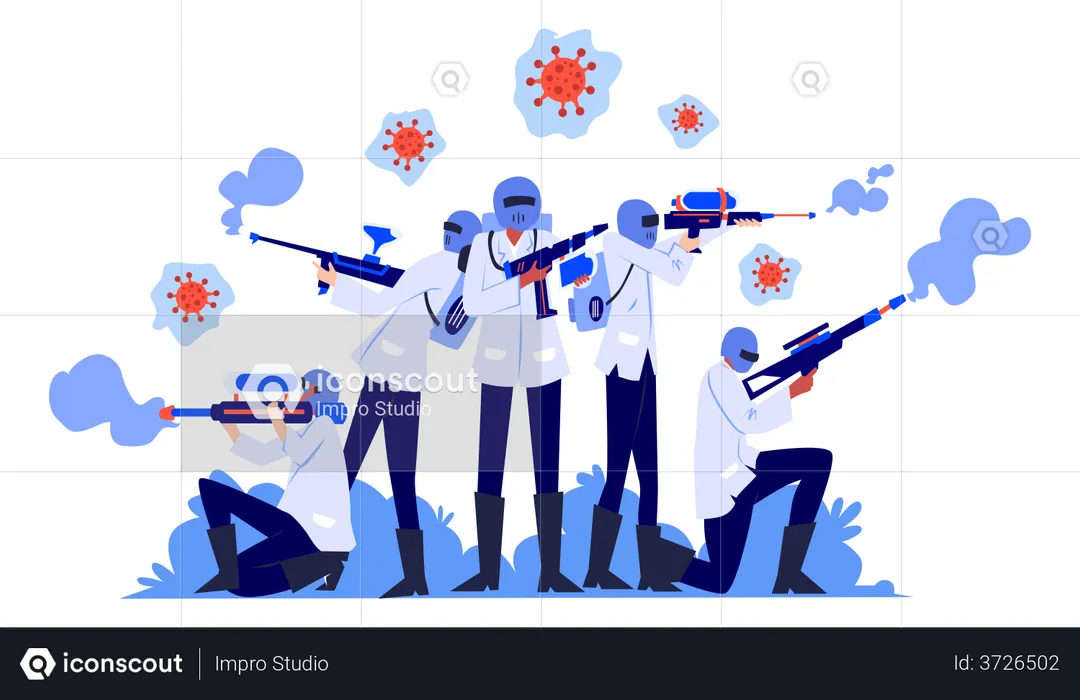 Corporation fighters disinfecting coronavirus  Illustration