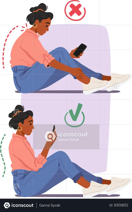 Correct and wrong poses for using mobile  Illustration