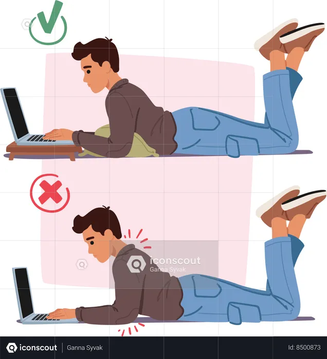 Correct and wrong posture while working on laptop  Illustration