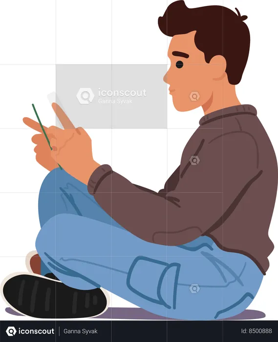 Correct pose while using mobile on floor  Illustration