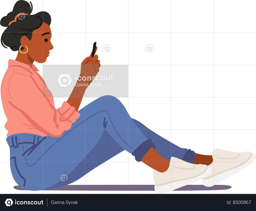 Correct pose while using mobile on floor  Illustration