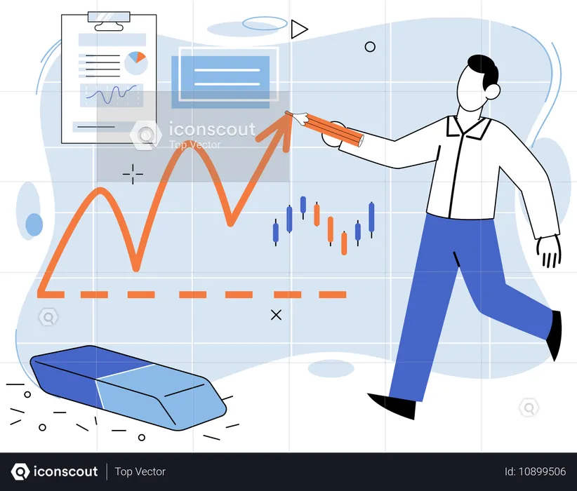 Corredor financiero analizando gráficos de la bolsa  Ilustración