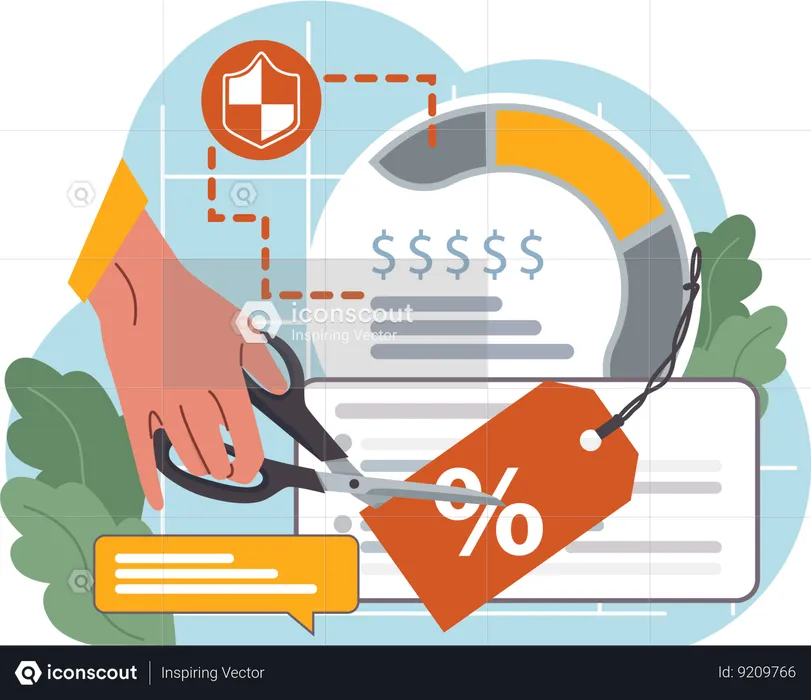 Corte de preços e análise financeira  Ilustração