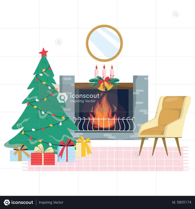 Cost fireplace with Christmas tree  Illustration