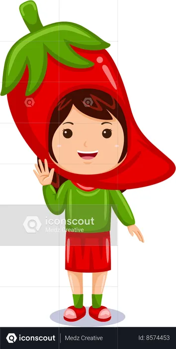 Fille en costume de piment rouge  Illustration