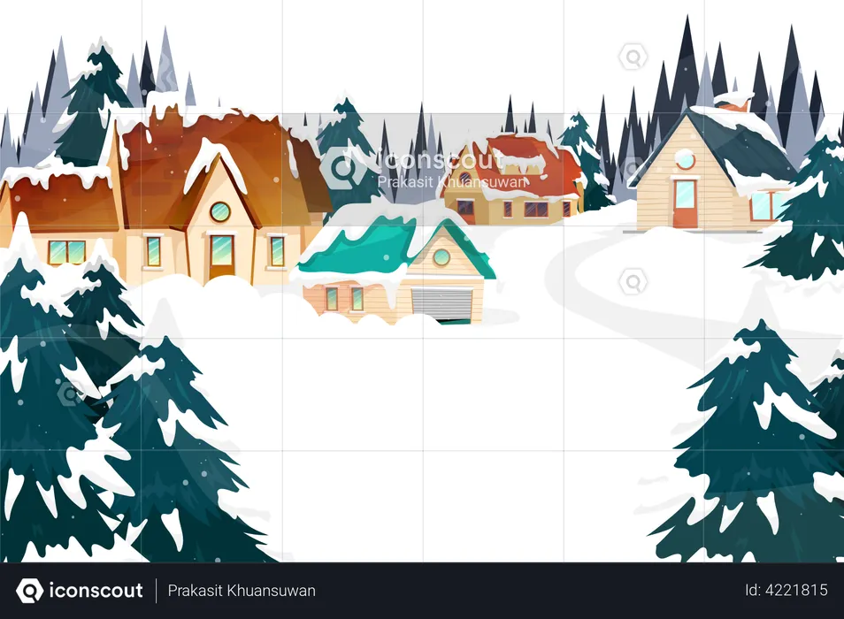 Countryside set in snow all over Christmas  Illustration
