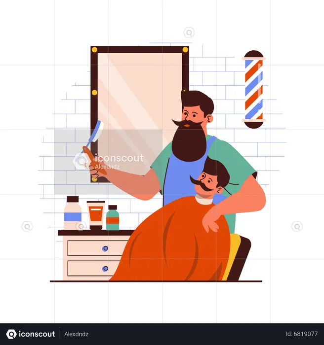 Coupe de cheveux par un coiffeur masculin  Illustration