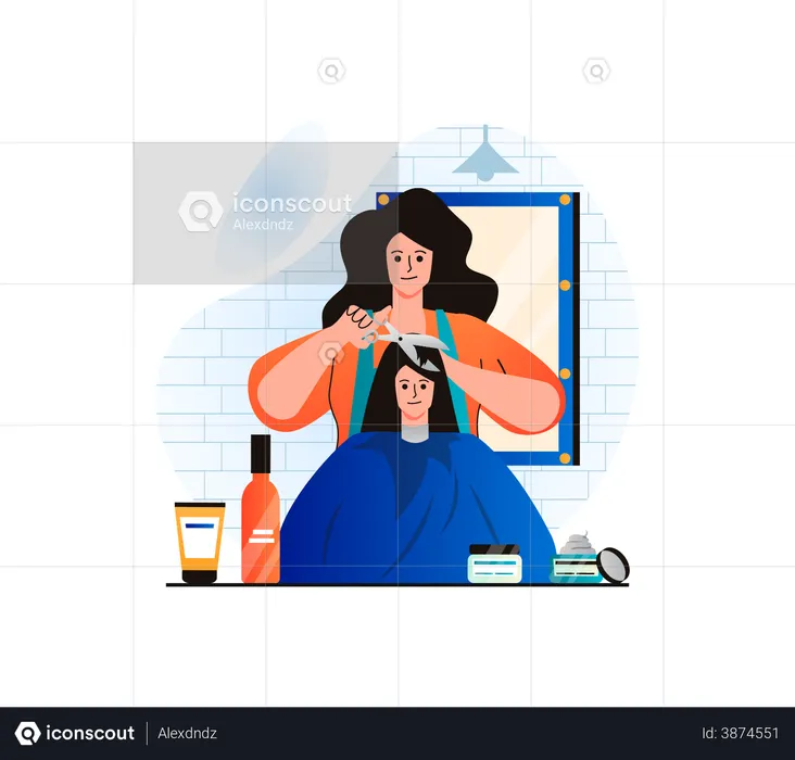Coupe de cheveux par une coiffeuse féminine  Illustration