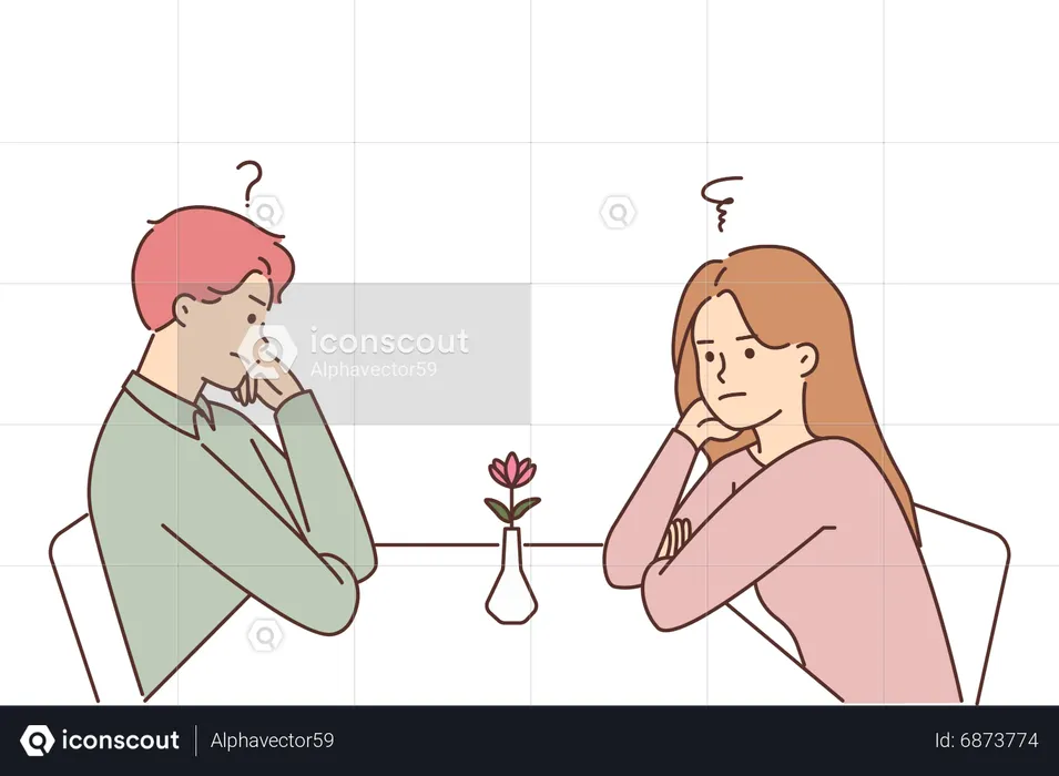 Couple en rendez-vous pensant quoi parler  Illustration
