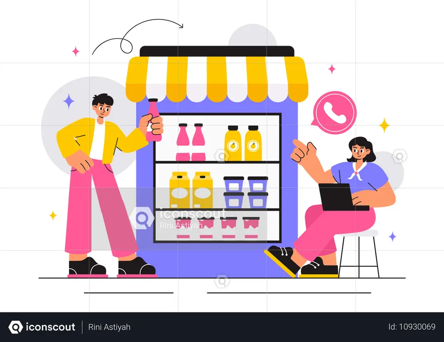 Un couple achète des produits dans une épicerie en ligne  Illustration