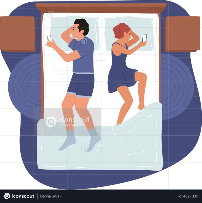 Couple addicted to smartphone  Illustration