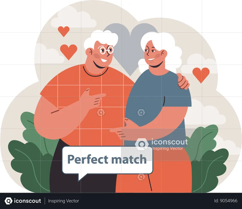 Un couple de personnes âgées se sent romantique  Illustration