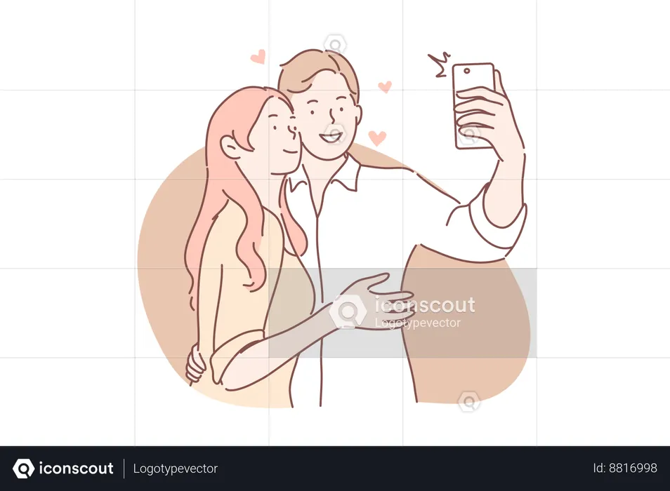 Un couple amoureux prend un selfie  Illustration