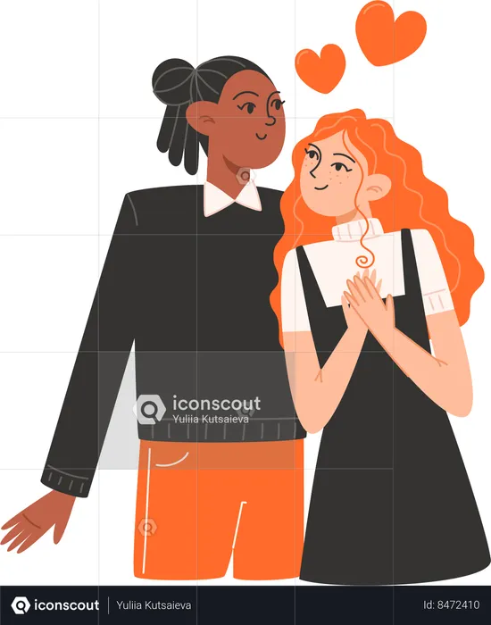 Un couple amoureux s'embrasse le jour de la Saint-Valentin  Illustration