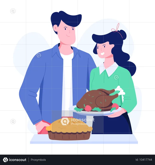 Couple profitant du dîner de Thanksgiving  Illustration