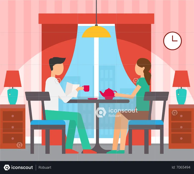 Couples appréciant le café au café  Illustration