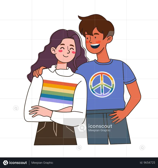 Un couple aime la communauté LGBTQ  Illustration