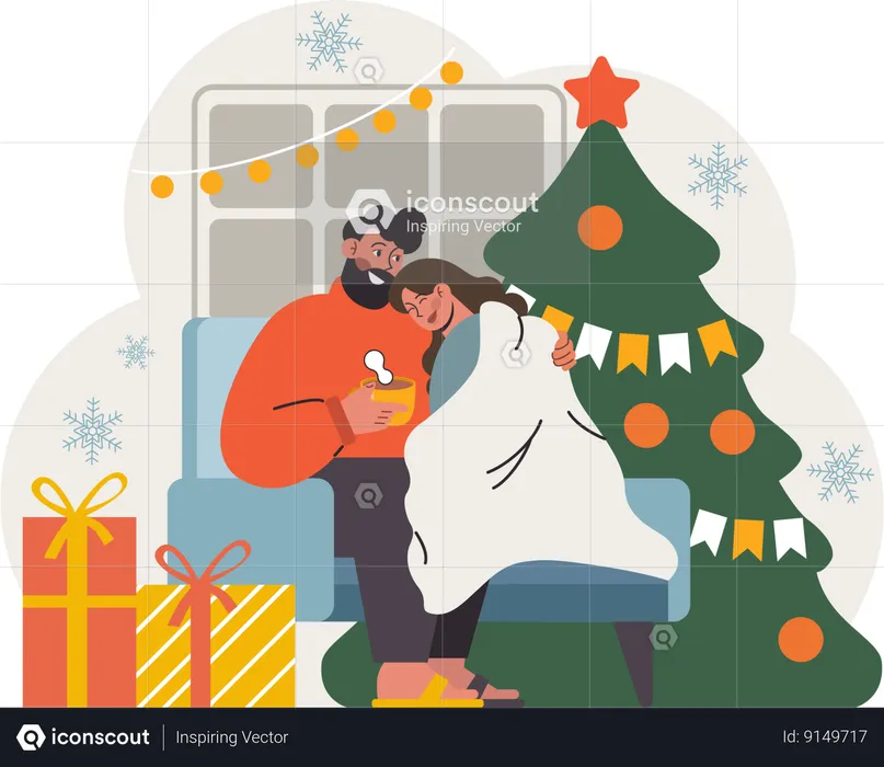 Le couple profite de la nuit de Noël  Illustration